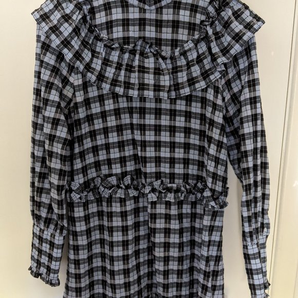 GANNI Charron dress in Serenity Blue. Plaid mini dress. - Picture 2 of 4
